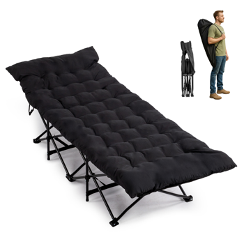 75*28*15in 黑色 户外行军床 10脚铁管 牛津布 折叠翘头 带软垫 150kg