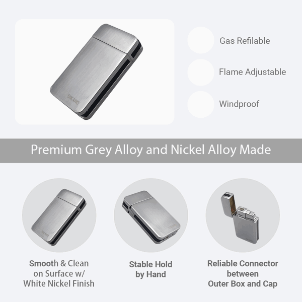 SIKARO®星空* 银面黑色边条日本设计时尚强力防风打火机雪茄香烟厨房户外可重复充气可调节火焰高度便携式-3
