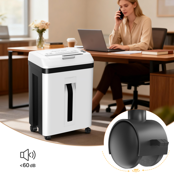150页重型碎纸机，微粒切割，支持CD/卡片，P5安全等级，60分钟不间断商用碎纸，适用于家庭办公室，5.3加仑碎纸箱，<60分贝静音，自动防卡纸-7