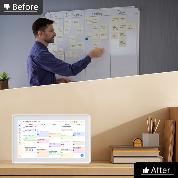 数字日历，15.6英寸电子墙面计划表与家务清单，触控式家庭日程管理器，支持日程安排、活动提醒及待办事项，含壁挂支架，智能日历完美适配2026年规划（白色边框款）-11