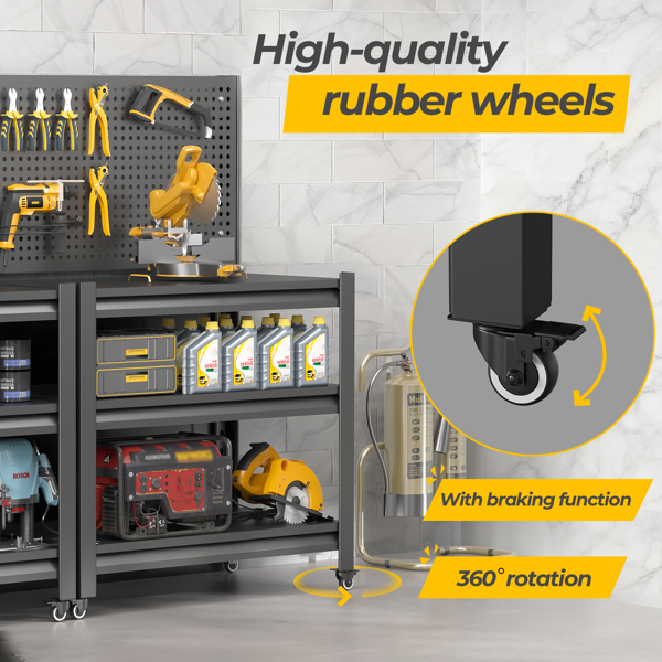 Temu仅支持自提 带钉板的工作台、带轮子可调货架的重型3000磅工作台、工具车、车库仓库工作台47.2英寸高*33.46英寸宽*18英寸深-4