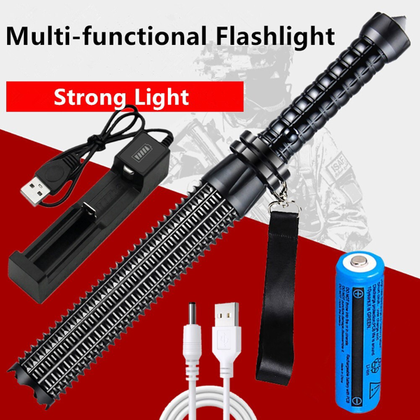 USB可充电LED手电筒可伸缩手电筒3模式可缩放安全户外手电筒套装-9