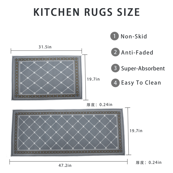 2片超吸水浴室地垫 - 速干防滑地垫，柔软舒适浴室地毯，适用于浴室、淋浴间、洗衣房、卧室、客厅、门垫、厨房地垫（灰色）-4