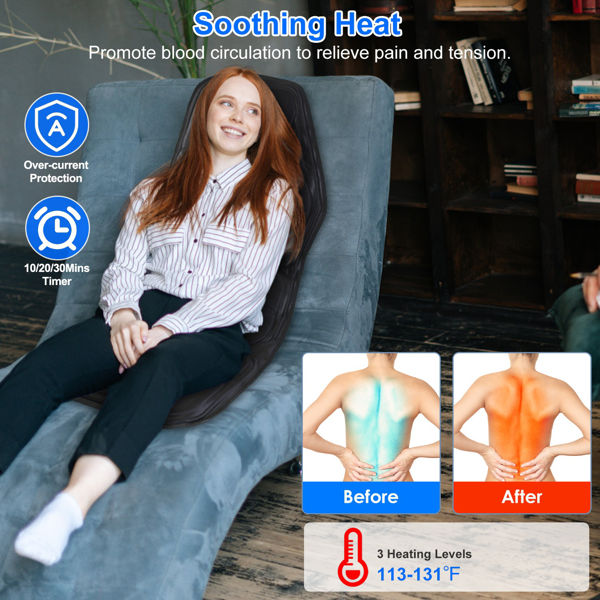 （自提可发加拿大，temu&tk下自提单）带热敷功能全身按摩椅垫，8 种按摩模式 + 9 档力度调节，适用于家用 / 办公 / 车载场景，肩颈背疼痛舒缓按摩器，全身按摩，缓解久坐酸痛与运动损伤，配备 3 档定时功能-8