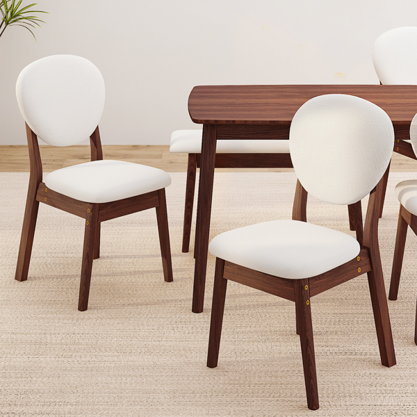 1桌2椅1凳 拆装 橡胶木+软包 深胡桃色 餐桌椅套装 米色坐垫 长方形-18