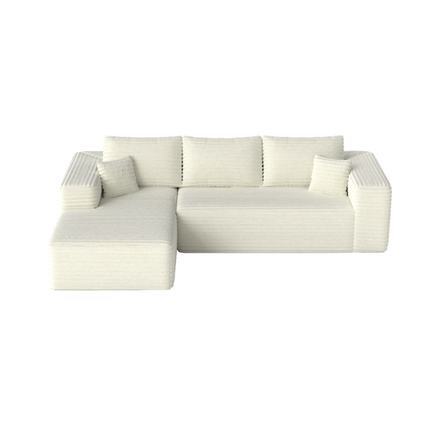 模块化宽条纹灯芯绒组合沙发｜全海绵深座二人位沙发 + 左侧贵妃躺椅｜现代客厅休闲沙发-3