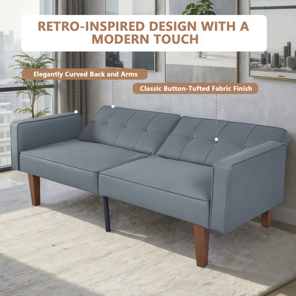 现代 PU 皮革沙发｜可调节倾斜靠背簇绒沙发｜木脚+金属支撑脚客厅休闲沙发-11