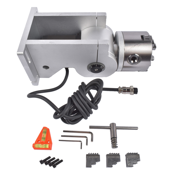 旋转轴 80mm 3 Jaw Rotary Axis Attachment 2-Phase Stepper Motor Fits for Fiber Laser Engraver Marker 24V-6