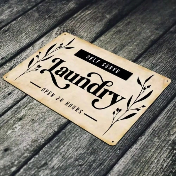 CIFbuy 24小时自助洗衣房装饰金属标牌 浴室装饰金属牌 (TikTok、temu下自提)-4