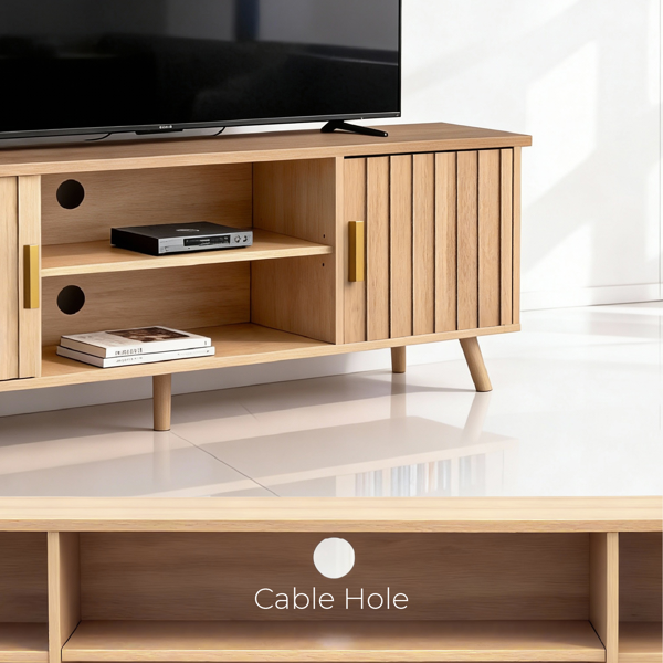 浅棕色 刨花板 矮款 150*39.5*53.5 双格栅门 电视柜-4