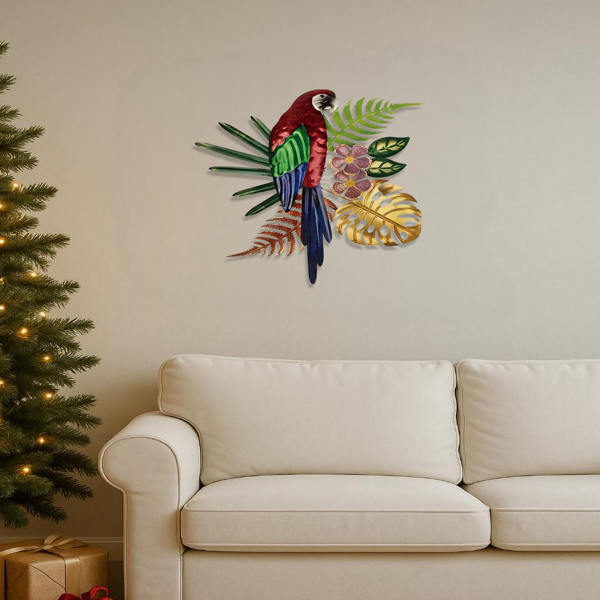 CIFbuy复古彩色鹦鹉墙面装饰艺术花卉波西米亚热带鸟类挂件厨房客厅家居装饰（TikTok、temu下自提）-5