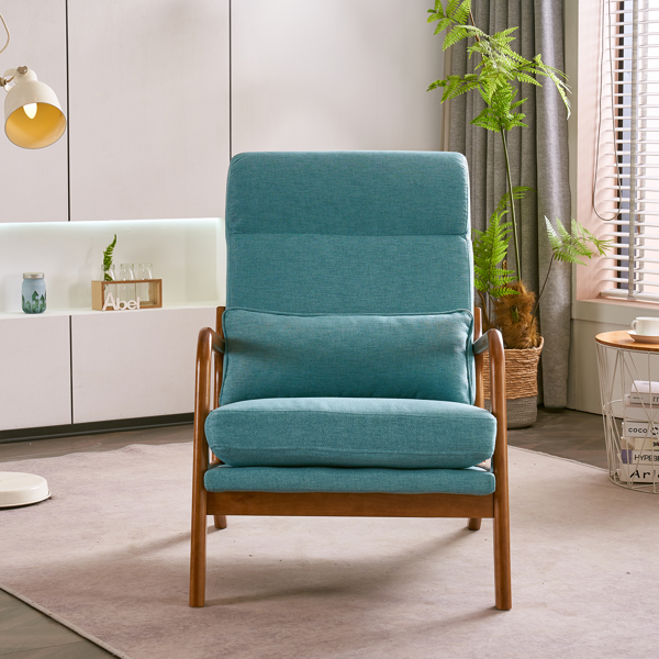 全拆 实木扶手 高背 靠背铁架麻布 青色 室内休闲椅-18