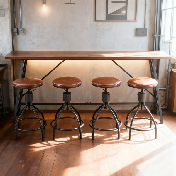 1桌4椅 棕色 213*40*94cm 吧桌椅套装 椅子带转盘  3cm假厚+铁+PU 桌面截断-10