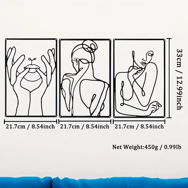 CIFbuy 抽象金属墙饰三件套简约线条画装饰室内外挂件节日礼物(TikTok、temu下自提)-3