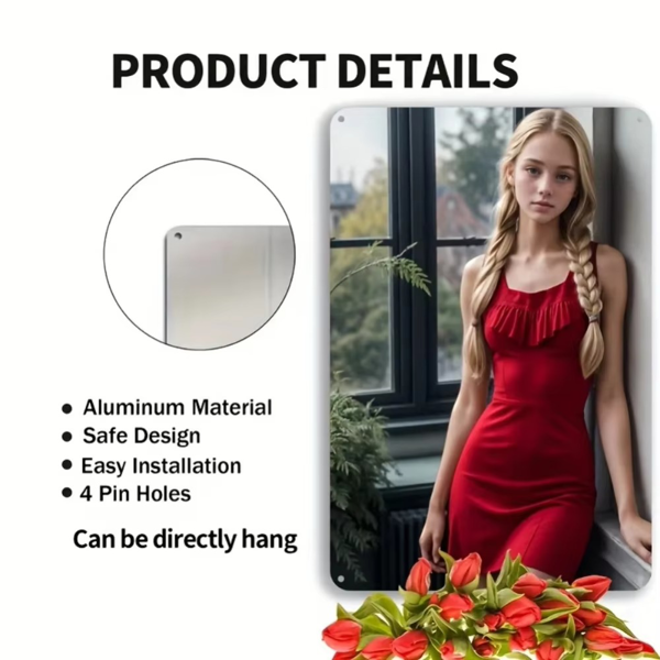 CIFbuy复古金发女孩红裙铝制墙面装饰画 TikTok、temu下自提-5