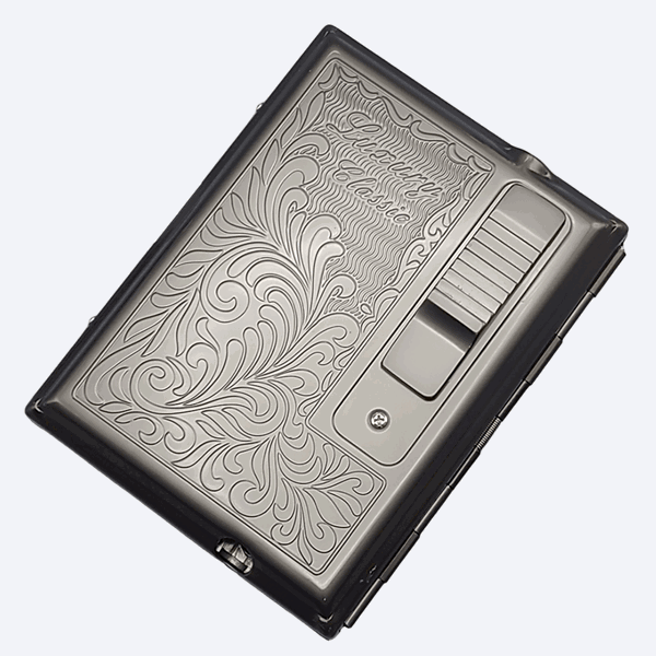 LEGENDEX®优雅*黑镍面金属烟盒标准84毫米小雪茄/香烟盒内嵌防风打火机雪茄香烟厨房户外可重复充气可调节火焰高度便携式-1