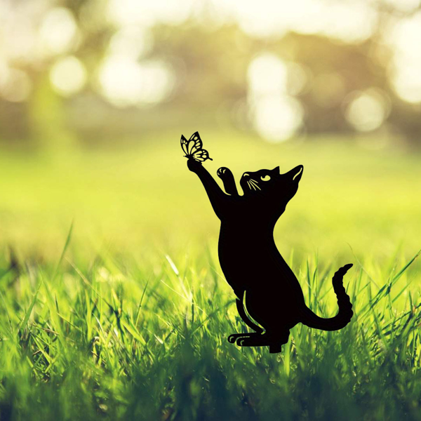 CIFbuy简约黑色铁制户外花园猫咪雕塑庭院草坪装饰（TikTok、temu下自提）-3