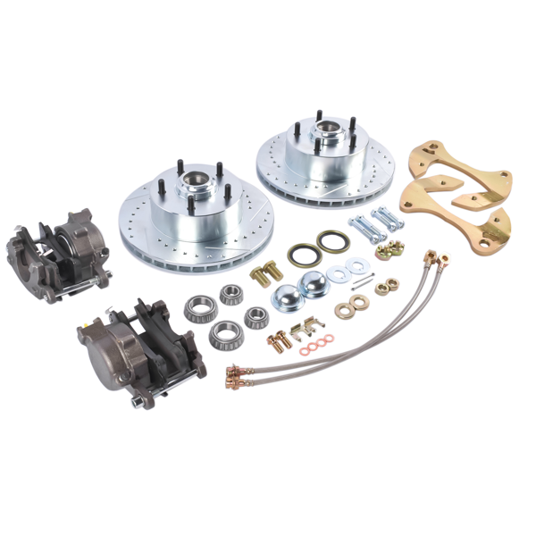 刹车盘套装 Deluxe Disc Brake Conversion Kit Drilled/Slotted Fits for Chevy Biscayne Bel Air Impala Nomad Del Ray Full Size Car V8 1955-1957 & 1959-1964-3