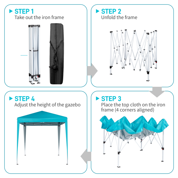 6.5X6.5FT 湖蓝色 4围(2围2门)  折叠棚 210D牛津布 白色喷塑钢管 配拎包-9