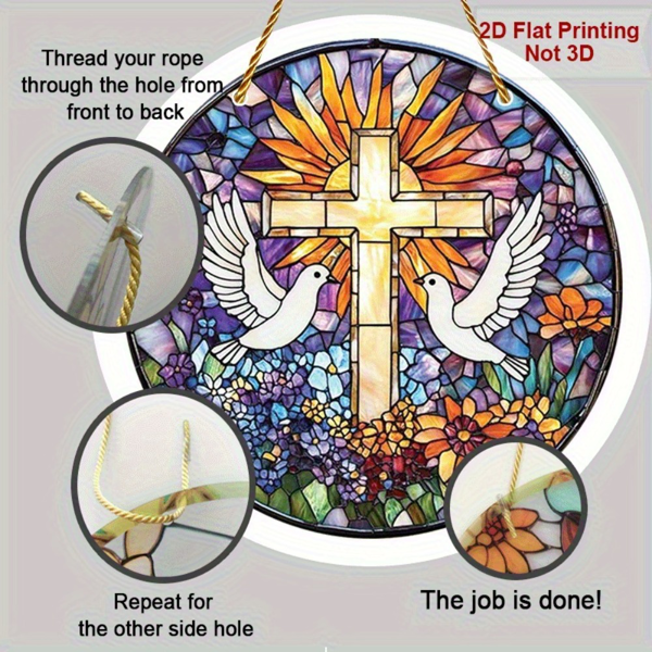 CIFbuy彩色太阳捕捉器透明复活节和平鸽十字阳光板白鸽花卉图案室外壁挂（TikTok、temu下自提）-5