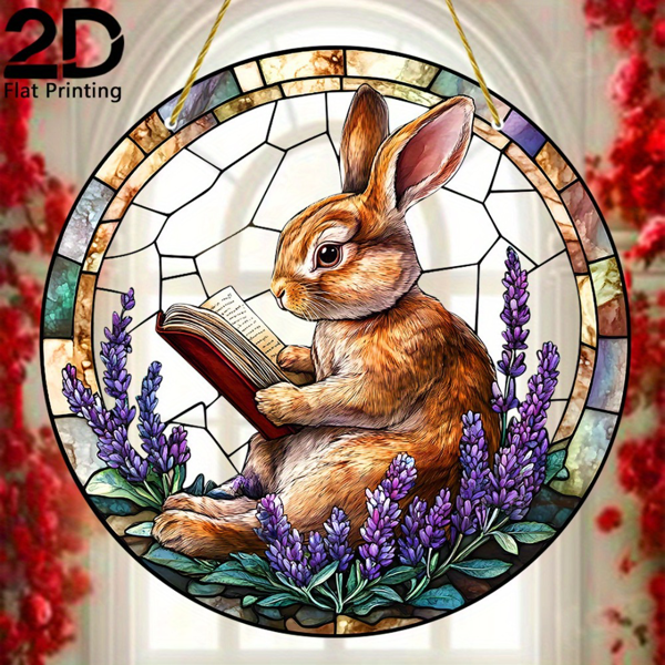 CIFbuy兔子读书书签亚克力彩色玻璃挂饰家居花园客厅装饰创意礼物（TikTok、temu下自提）-6