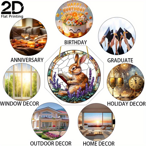 CIFbuy 亚克力彩虹捕梦仪壁挂彩色玻璃窗棱柱花园家居装饰可爱兔子阅读书阳光捕手吊饰礼物（TikTok、temu下自提）-3