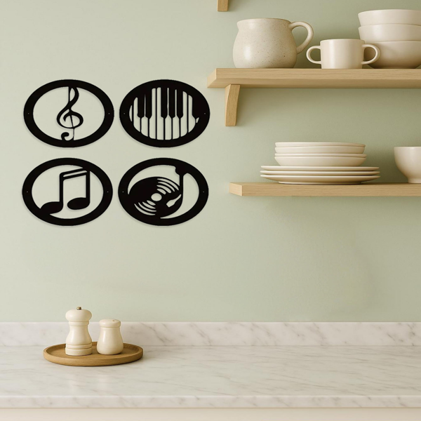 CIFbuy复古音乐主题四件套墙面艺术装饰组优雅黑色铁框 音乐爱好者礼物（TikTok、temu下自提）-8