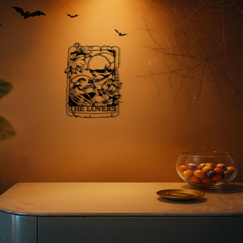 CIFbuy哥特风格骷髅双人金属墙艺复古锻铁墙雕塑适用于室内外客厅卧室庭院阳台花园(TikTok、temu下自提)