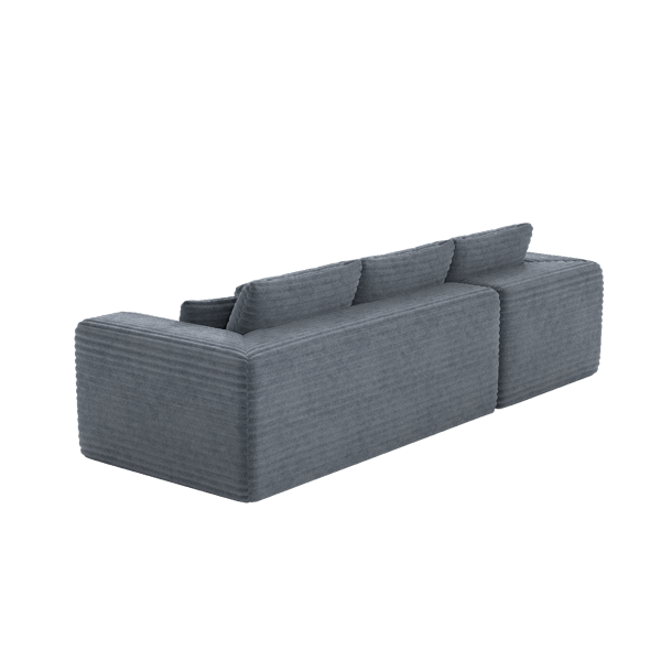 模块化宽条纹灯芯绒组合沙发｜全海绵深座二人位沙发 + 左侧贵妃躺椅｜现代客厅休闲沙发-3