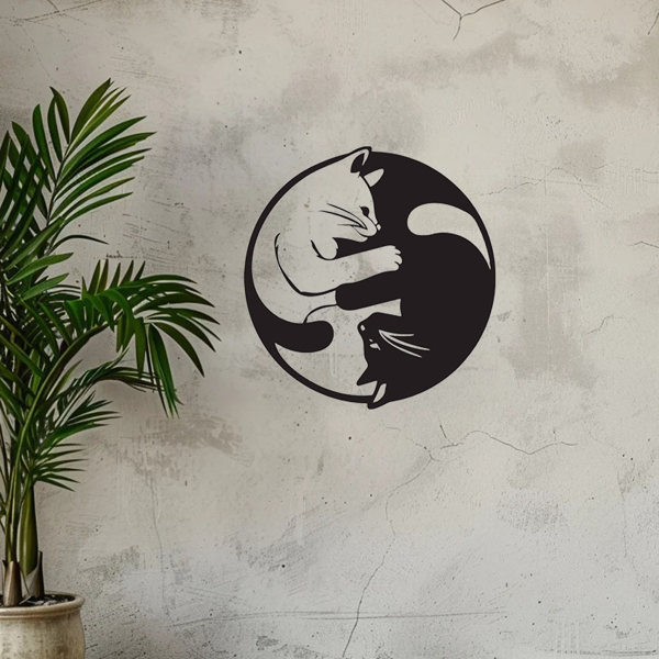 CIFbuy禅意风阴阳猫咪铝艺墙面挂饰 节日礼物萌宠家居软装(TikTok、temu下自提)-6