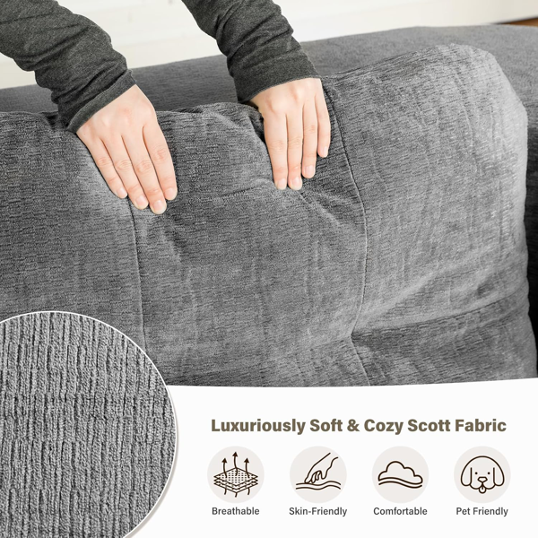 可转换沙发床，带毯子，客厅卧室用无骨云沙发，高密度实心海绵模块化沙发座，灰色-4