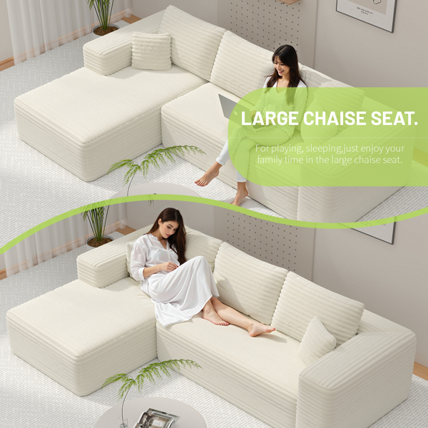 模块化宽条纹灯芯绒组合沙发｜全海绵深座二人位沙发 + 左侧贵妃躺椅｜现代客厅休闲沙发-10