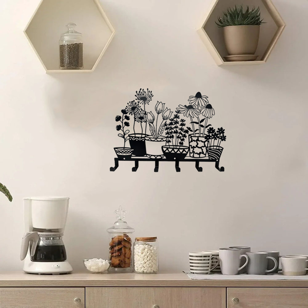 CIFbuy现代简约黑色壁挂钥匙架与花瓶收纳架一体化设计（TikTok、temu下自提）-4