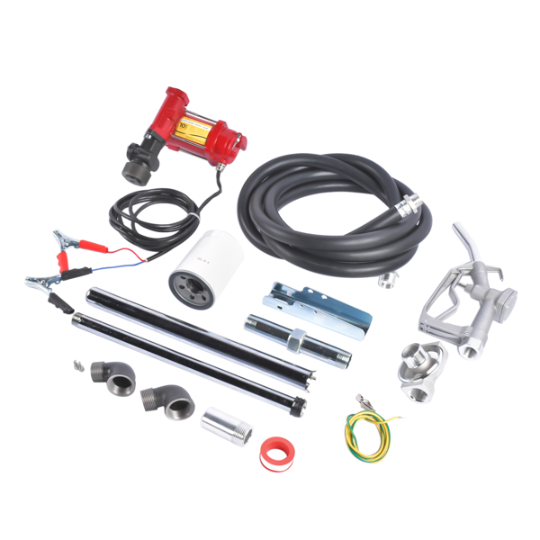 抽油泵 High Flow 10GPM 12V Fuel Transfer Pump Cast Iron with Hose & Manual Nozzle Kit for Gasoline Diesel Kerosene-6
