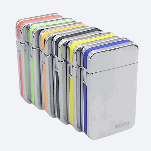 SIKARO®星空* 银面绿色边条日本设计时尚强力防风打火机雪茄香烟厨房户外可重复充气可调节火焰高度便携式-9