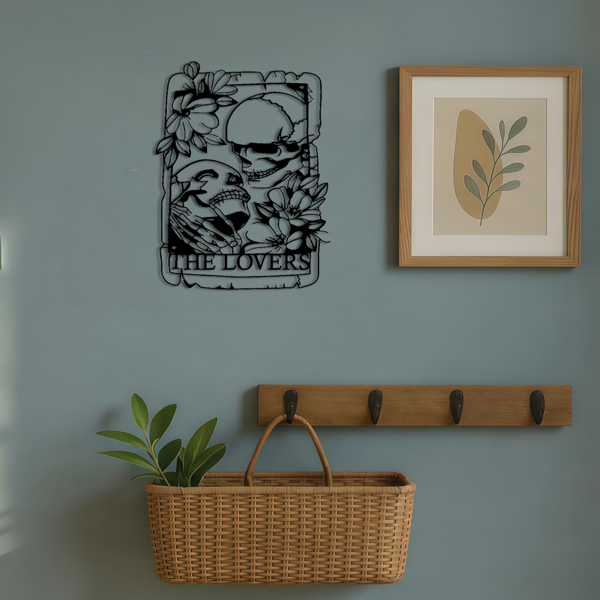 CIFbuy哥特风格骷髅双人金属墙艺复古锻铁墙雕塑适用于室内外客厅卧室庭院阳台花园(TikTok、temu下自提)-2