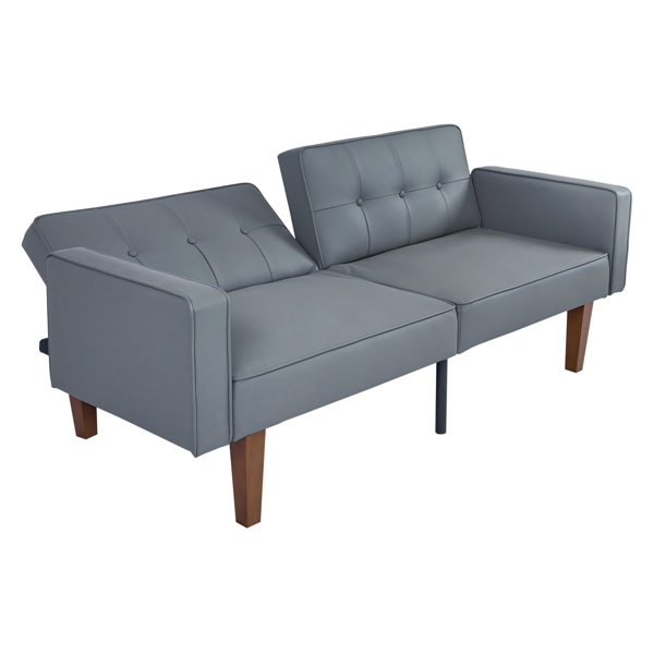 现代 PU 皮革沙发｜可调节倾斜靠背簇绒沙发｜木脚+金属支撑脚客厅休闲沙发-5