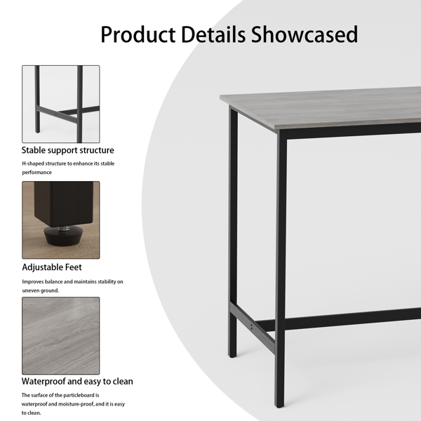 吧台桌椅套装，含4张吧台椅，PU软座带靠背，灰色，尺寸：长47.24英寸 x 宽23.62英寸 x 高35.43英寸-7