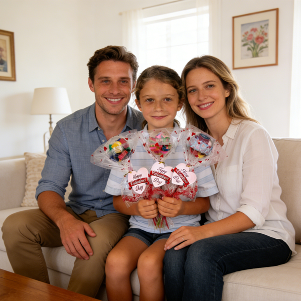 不含糖果的儿童情人节礼物——24 件装巨型棒棒糖文具情人节套装，包含卡片、铅笔、橡皮、尺子和贴纸——适合教室情人节卡片和学校派对礼物-1