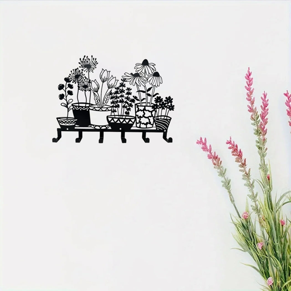 CIFbuy现代简约黑色壁挂钥匙架与花瓶收纳架一体化设计（TikTok、temu下自提）-6