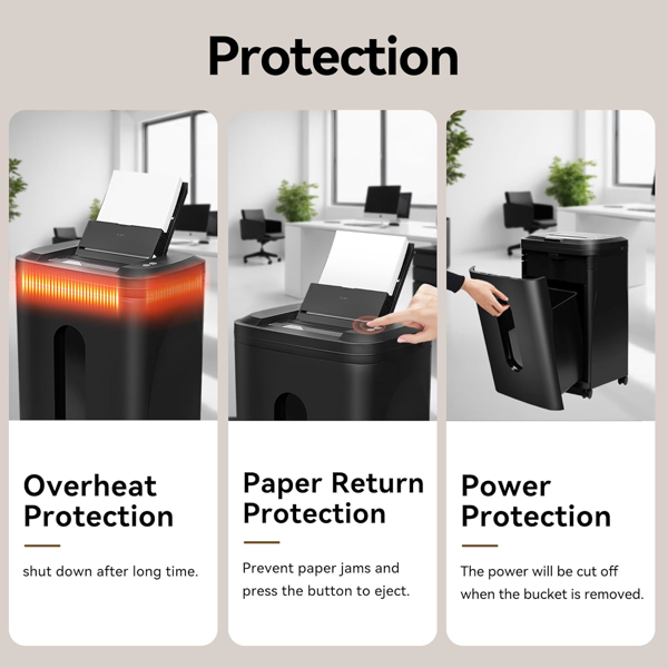 250页重型碎纸机，自动进纸，P-5安全等级，60分钟不间断商用碎纸机，适用于办公室与家庭，微粒切割，8.72加仑碎纸箱，<60分贝静音，自动防卡纸-7