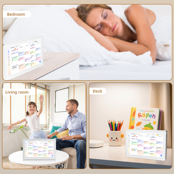 数字日历，15.6英寸电子墙面计划表与家务清单，触控式家庭日程管理器，支持日程安排、活动提醒及待办事项，含壁挂支架，智能日历完美适配2026年规划（白色边框款）-10