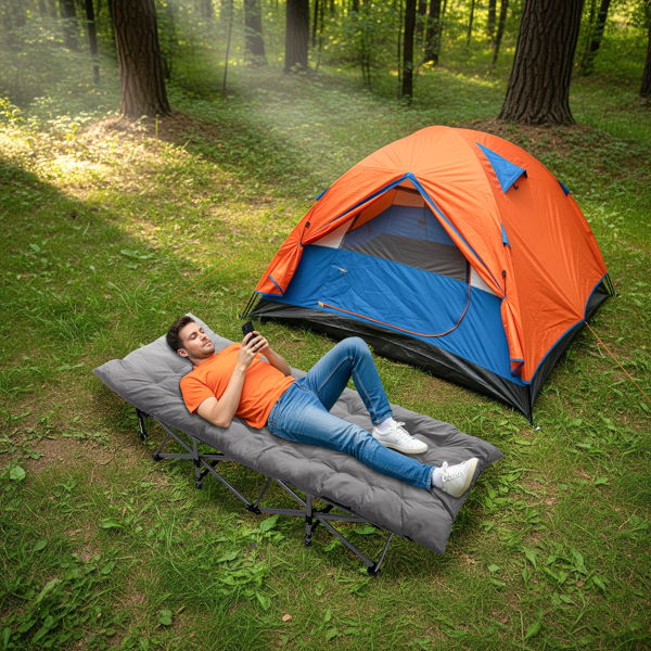 75*28*15in 灰色 户外行军床 10脚铁管 牛津布 折叠翘头 带软垫 150kg-15