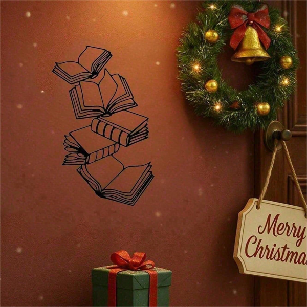 CIFbuy 复古堆叠书籍金属墙面装饰 客厅书房工业风雕塑 圣诞万圣礼物 (TikTok、temu下自提)-5