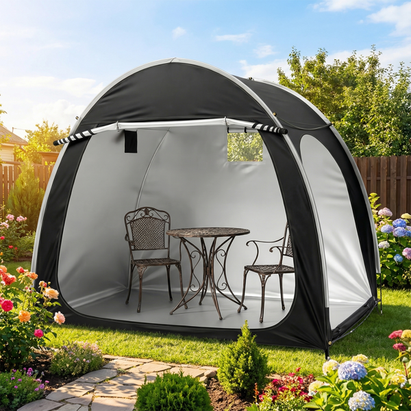 6.8X4.9FT 黑色 圆弧形 储物棚  双门(前侧和右侧) 内部配收纳袋 黑色玻纤杆框架 210DPU银胶牛津布 自行车储物棚 配拎包-16