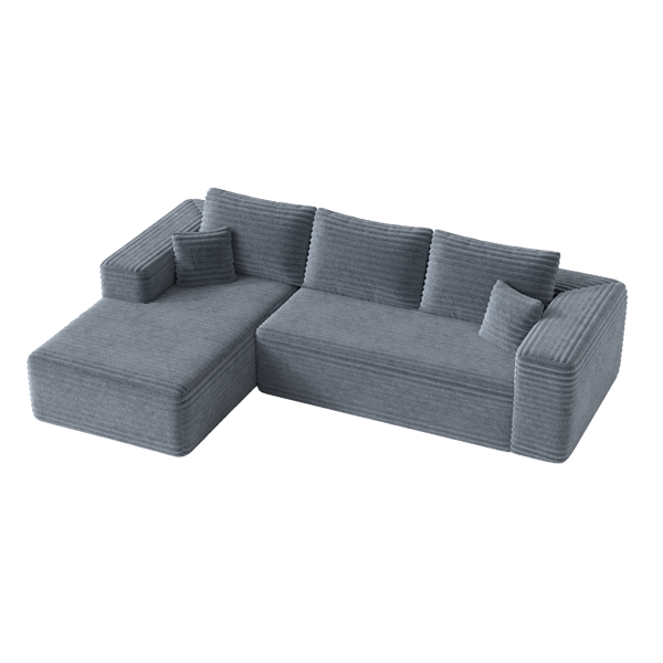 模块化宽条纹灯芯绒组合沙发｜全海绵深座二人位沙发 + 左侧贵妃躺椅｜现代客厅休闲沙发-2