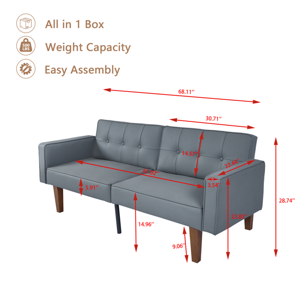 现代 PU 皮革沙发｜可调节倾斜靠背簇绒沙发｜木脚+金属支撑脚客厅休闲沙发-6