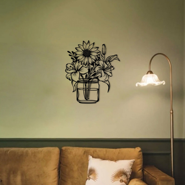 CIFbuy田园风向日葵百合花瓶装饰画 花卉主题铝制家居软装墙饰(TikTok、temu下自提)-4