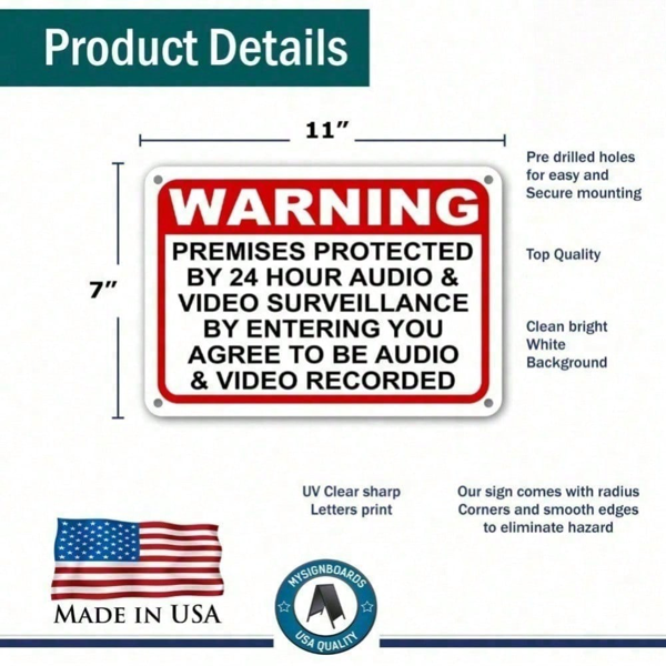 CIFbuy安防警示牌 24小时视频音频监控告示牌 金属材质(TikTok、temu下自提)-9