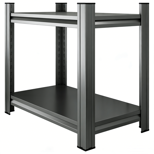 两层金属储物架，可调节隔板，金属书架，办公室垂直储物架，黑色，需要组装-9